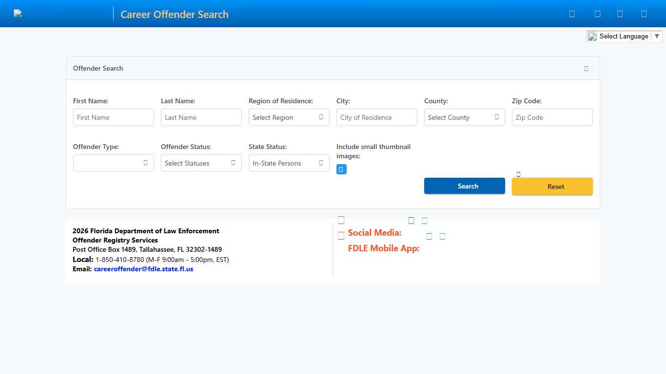 FDLE - Career Offender Search - Offender Search